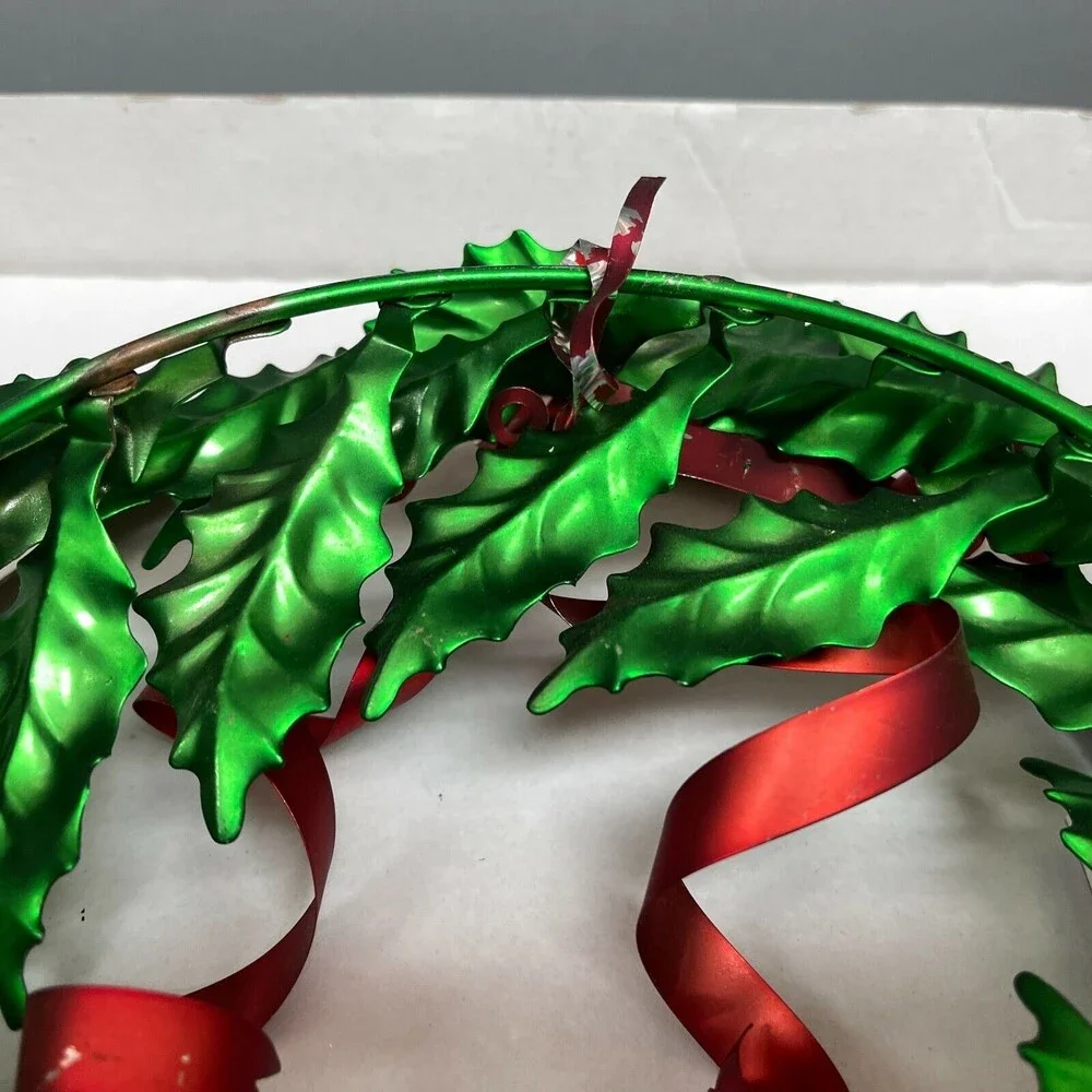 Dept. 56 Holly Bow Wreath with Metal Ribbon Bells Green Red 10 1/4 x 9 1/2